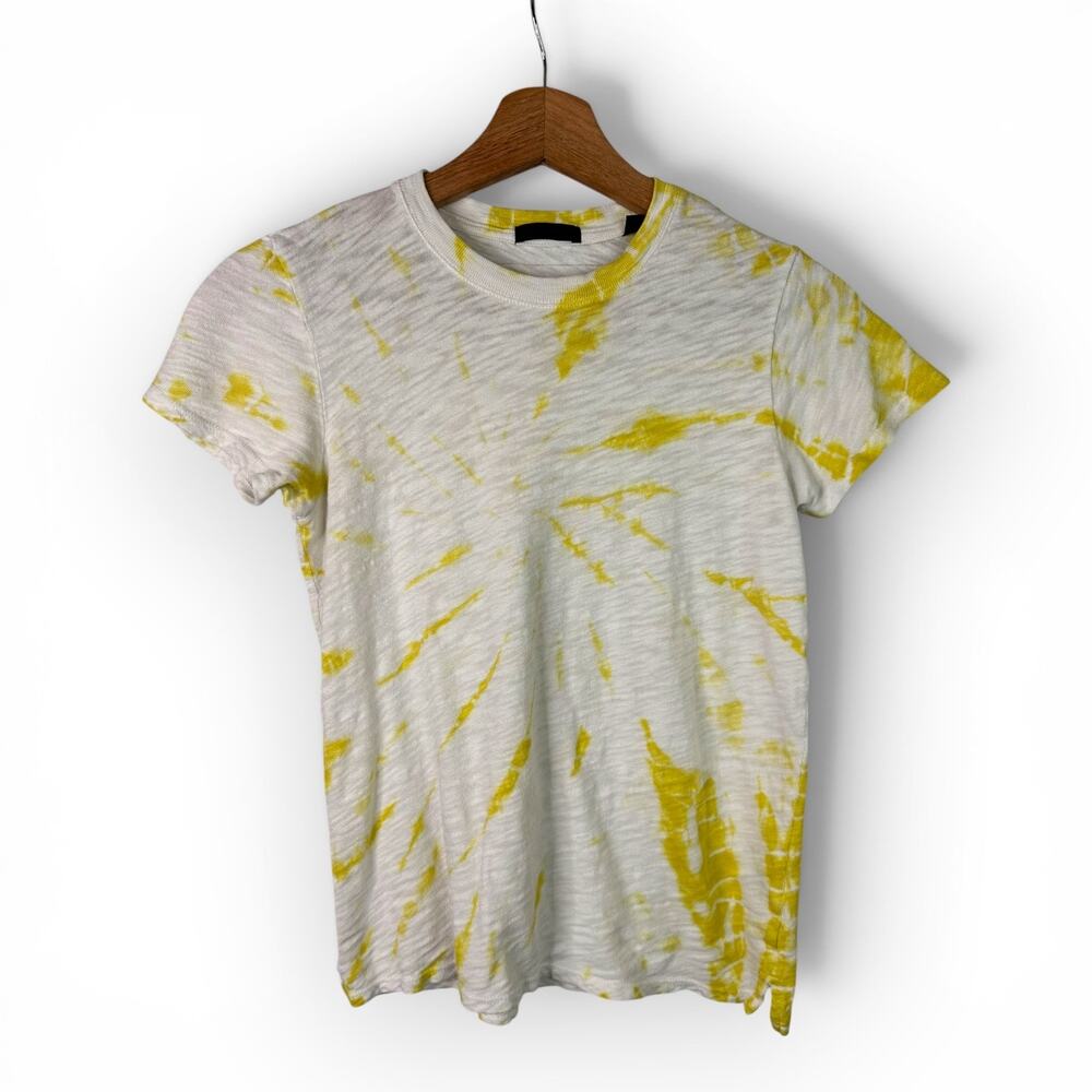 ATM Anthony Thomas Melillo Womens XS White Yellow Tie Dye Slub Cotton T-Shirt